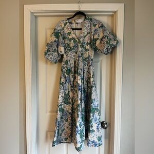 ASOS Floral Midi Dress in Blue and Green